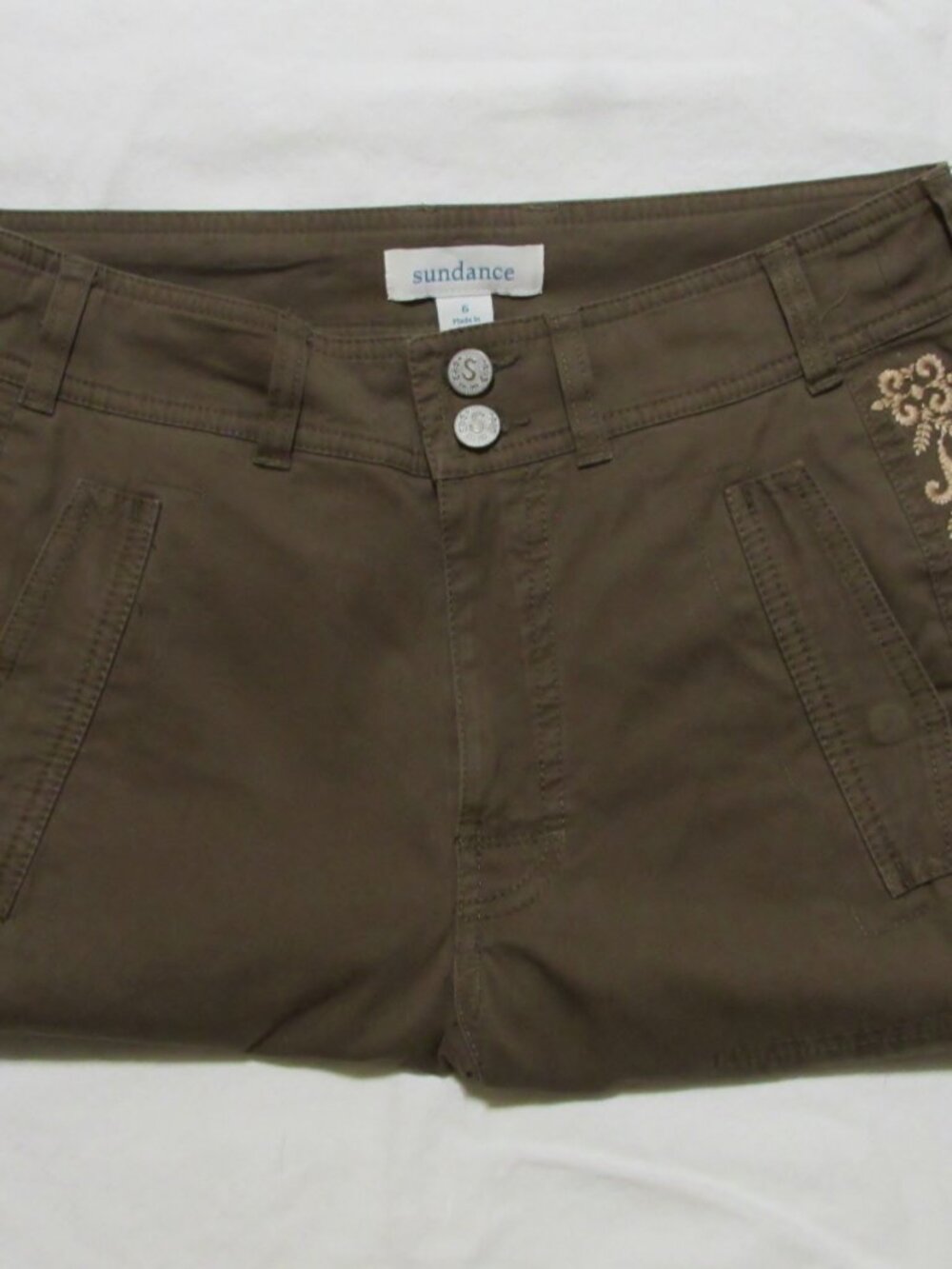 NEW Women's Ladies SUNDANCE Brown Stretch Embroidered Fatique Style Pants 6 $148 - Picture 10 of 12
